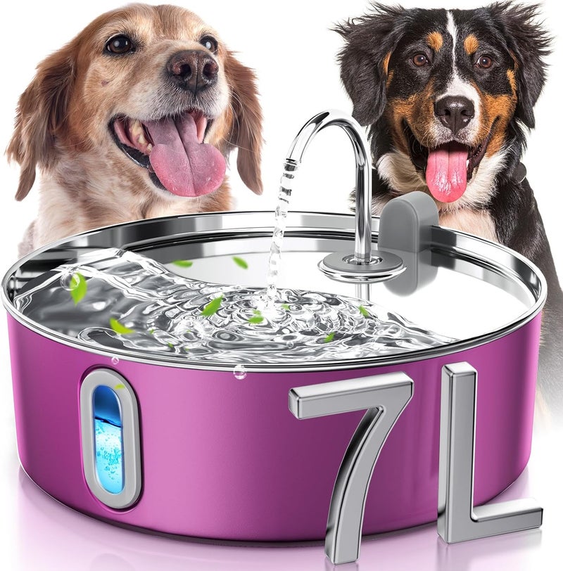 smartoo Dog Water Fountain for Large Dogs 7L/236oz Stainless Steel Dog Water Bowl Dispenser Automatic Pet Water Fountain, Multi-Filtration Pet Fountain with Ultra-Quiet Pump (Pink) - Image 1